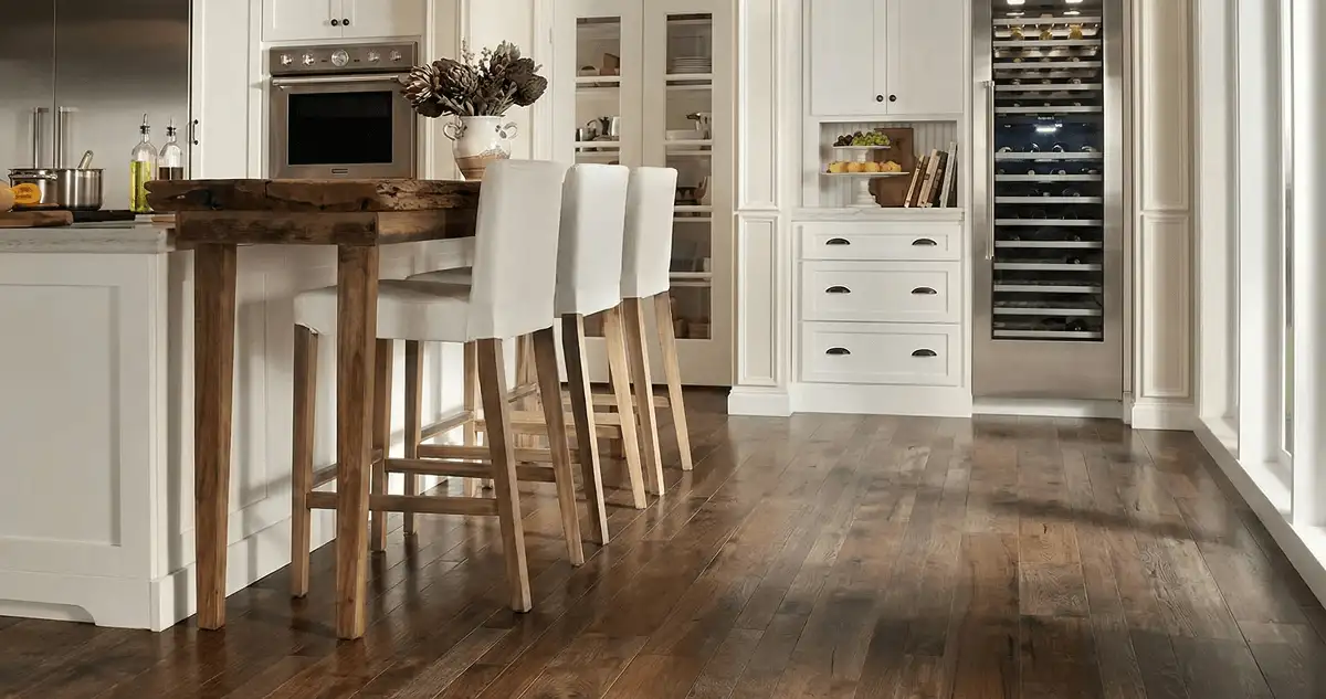 Professionally installed and refinished hardwood flooring in a residential home, showcasing smooth finish and natural wood tones in Baltimore, MD